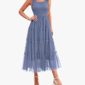 Elegant Blue Sleeveless Maxi Dress